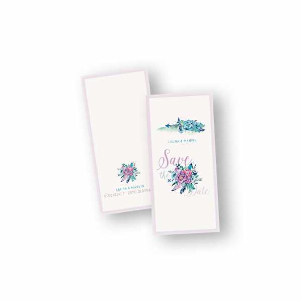 Einladungskarten – Klappkarte – DIN-lang im Hochformat mit Kopffalz mit dem Design Boho-Hochzeit