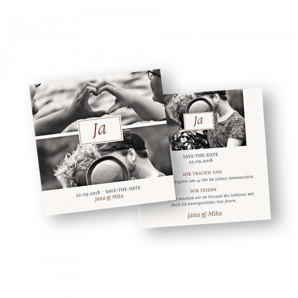 Save the Date Karte – 2-Seiter flache Karte quadratisch mit dem Kartendesign Hochzeitskuss