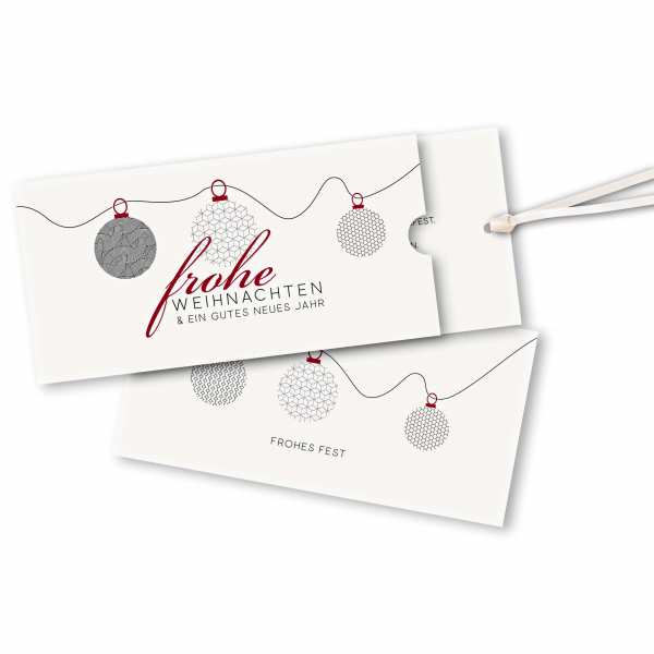 Weihnachtskarte – Schuberkarte DIN-lang mit Satinband Geometrische Muster - Weihnachtskugeln