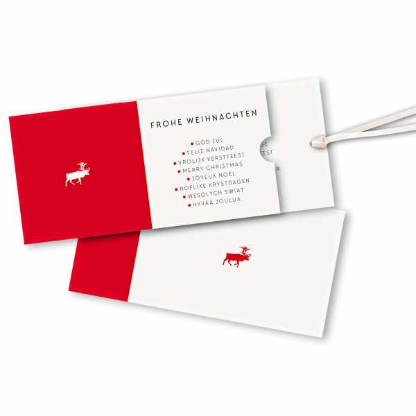 Weihnachtskarte – Schuberkarte DIN-lang mit Satinband Rotweiße Weihnachtskarte