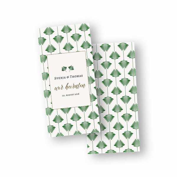 Einladungskarten – Klappkarte – DIN-lang im Hochformat mit Rückenfalz mit dem Design grüne Hochzeit