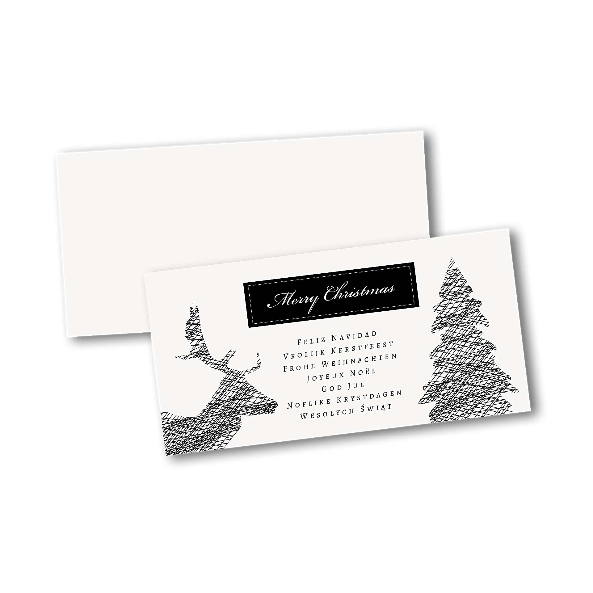Weihnachtskarte Klappkarte im Design Rentiere mit Bäumen aus Strichen Version 2