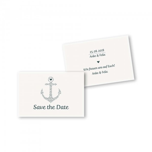 Save the Date flache Karte mit Umschlag – 2-Seiter DIN-A6 Kartendesign Anker kombiniert mit Typografie Version 1