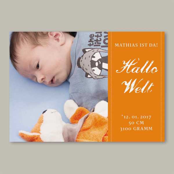 Geburtskarte – Klappkarte – 4-Seiter Klappkarte zur Geburt in der Größe DIN-A6 Querformat mit dem Design Mathias