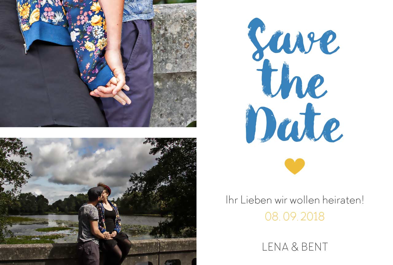 Save the Date Postkarte mit Fotos und Text