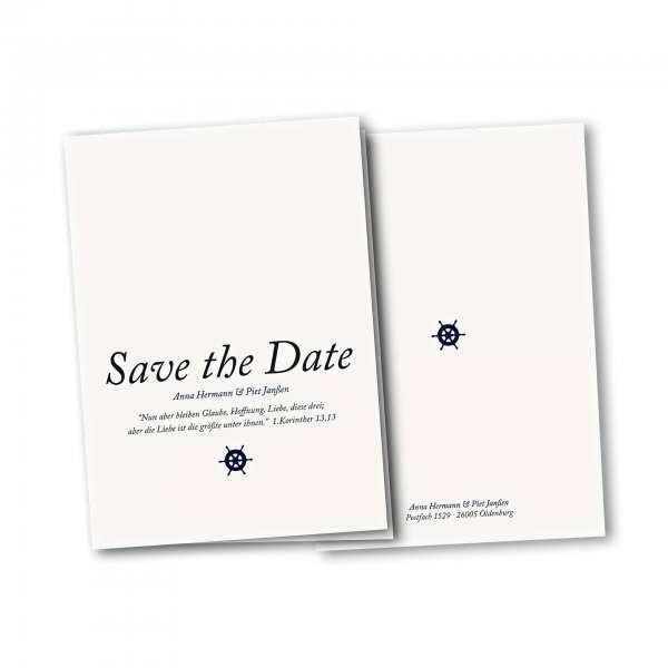 Einladungskarte – 4-Seiter DIN-A5 Kartendesign Kleines Steuerrad zur Hochzeit Version 2