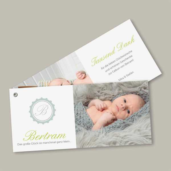 Geburtskarte – Fächerkarte – 2-Blätter Fächerkarte zur Geburt in der Größe DIN-lang Querformat mit dem Design Bertram