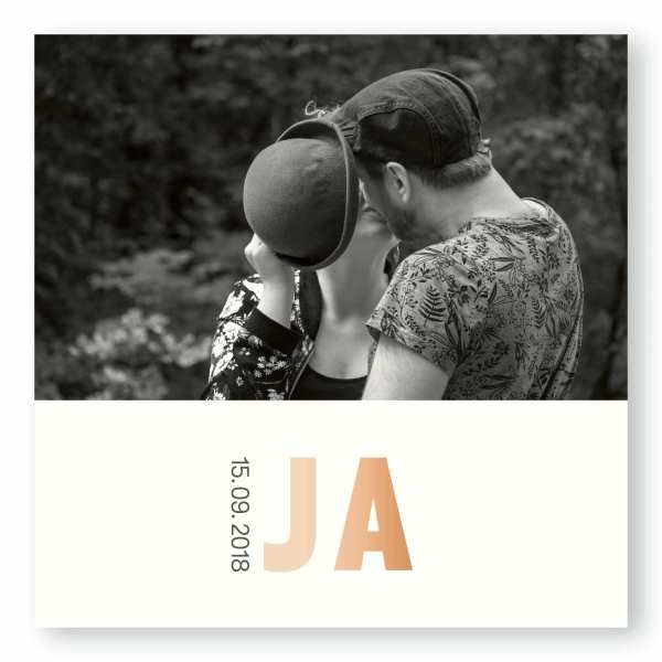 Einladungskarten – Klappkarte – quadratische Klappkarte mit Rückenfalz mit dem Design JA - wir heiraten
