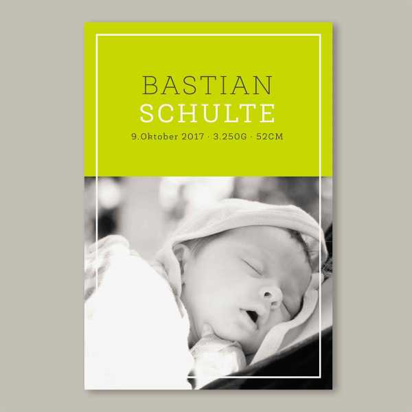 Geburtskarte flache Karte inkl. Umschlag – 2-Seiter DIN-A6 Hochformat Kartendesign Bastian