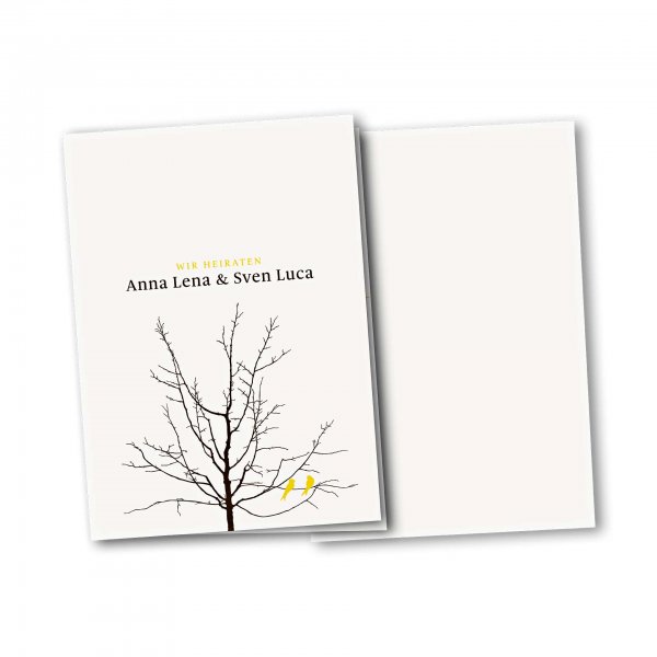 Einladungskarte – 4-Seiter DIN-A5 Kartendesign Verliebte Vögel im Baum Version 3