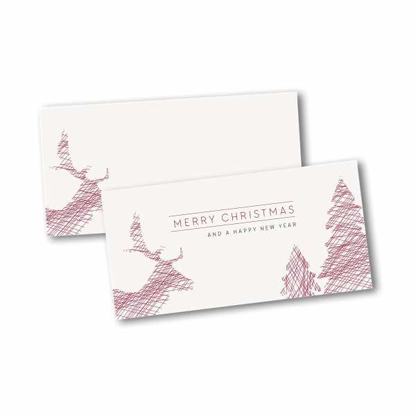 Weihnachtskarte – Klappkarte DIN-lang mit Kopffalz im Kartendesign Rentiere mit Bäumen aus Strichen Version 3