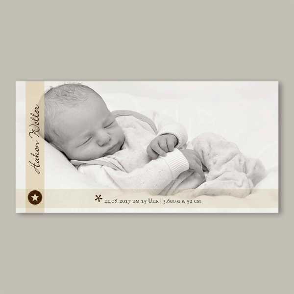 Geburtskarte – Klappkarte – 4-Seiter Klappkarte zur Geburt in der Größe DIN-lang Querformat mit dem Design Hakon