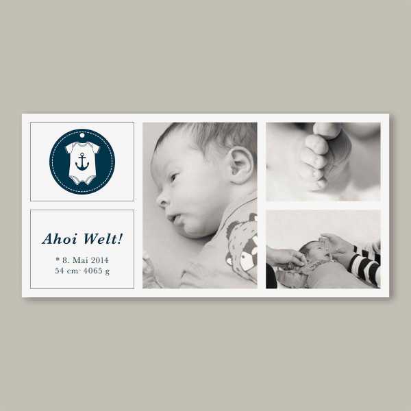 Geburtskarte – Klappkarte – 4-Seiter Klappkarte zur Geburt in der Größe DIN-lang Querformat mit dem Design Fynn