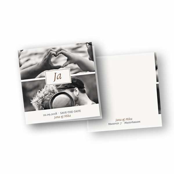 Einladungskarten – Klappkarte – quadratische Klappkarte mit Rückenfalz mit dem Design Hochzeitskuss