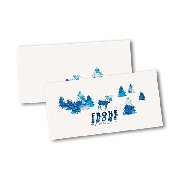Weihnachtskarte – Klappkarte DIN-lang mit Kopffalz im Kartendesign Elch im blauen Wald