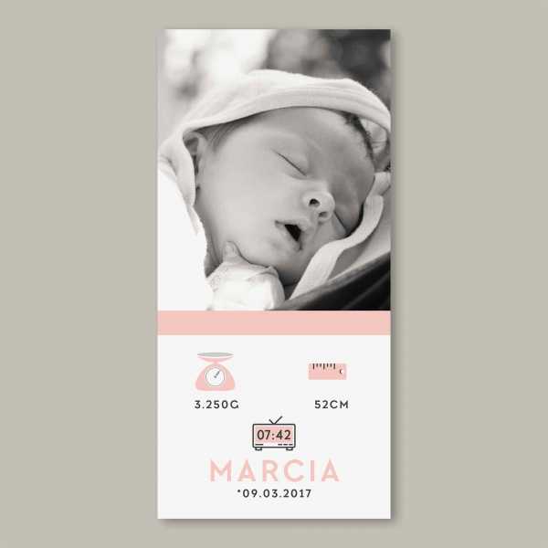 Geburtskarte – Klappkarte – 4-Seiter Klappkarte zur Geburt in der Größe DIN-lang Hochformat mit dem Design Marcia