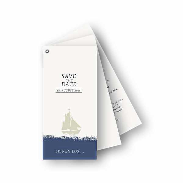 Einladungskarten – Fächerkarte – 3-Blätter Fächerkarte in der Größe DIN-lang Hochformat mit dem Design Leinen los