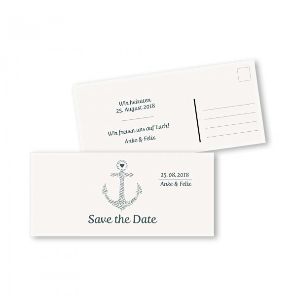 Save the Date Postkarte – 2-Seiter DIN-lang Kartendesign Anker kombiniert mit Typografie Version 1