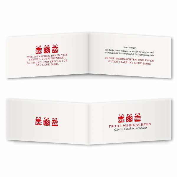 Weihnachtskarte – Klappkarte DIN-lang mit Rückenfalz im Kartendesign Weihnachtsgeschenke rot