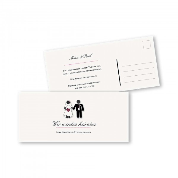 Save the Date Postkarte – 2-Seiter DIN-lang Kartendesign Traumpaar - Wir heiraten