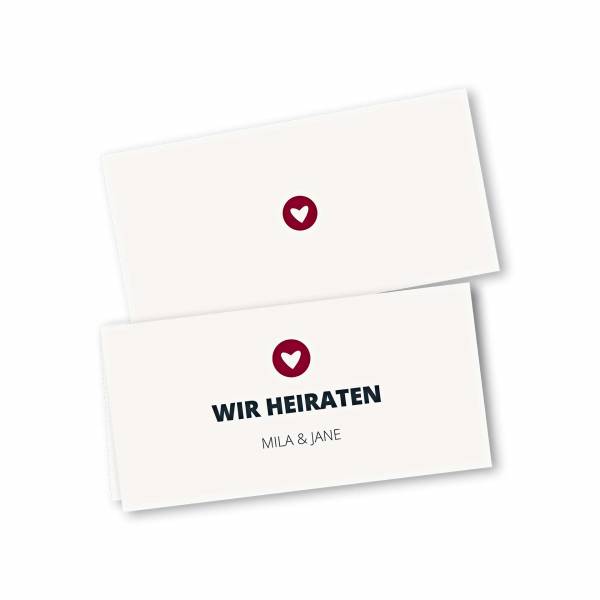 Einladungskarte – 4-Seiter DIN-lang Querformat Kopffalz Kartendesign moderne Hochzeitskarte mit Herz im Kreis Version 1