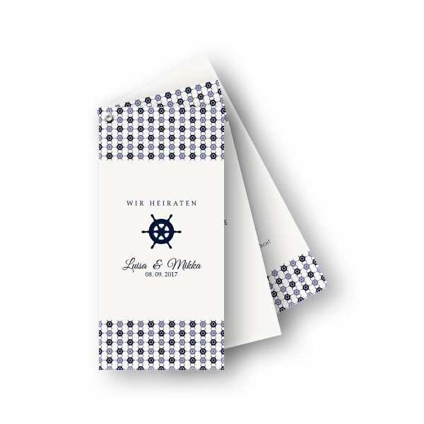 Einladungskarten – Fächerkarte – 3-Blätter Fächerkarte in der Größe DIN-lang Hochformat mit dem Design Hochzeit maritim