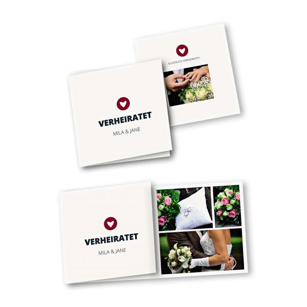 Danksagungskarte – 6-Seiter quadratisch Kartendesign moderne Hochzeitskarte mit Herz im Kreis Version 1