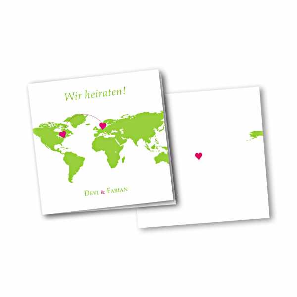 Einladungskarte – 4-Seiter quadratisch Kartendesign Herzentreffen Version 1