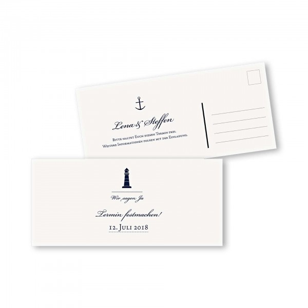 Save the Date Postkarte – 2-Seiter DIN-lang Kartendesign Maritim