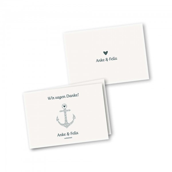 Danksagungskarte – 4-Seiter DIN-A5 Querformat Kartendesign Anker kombiniert mit Typografie Version 1