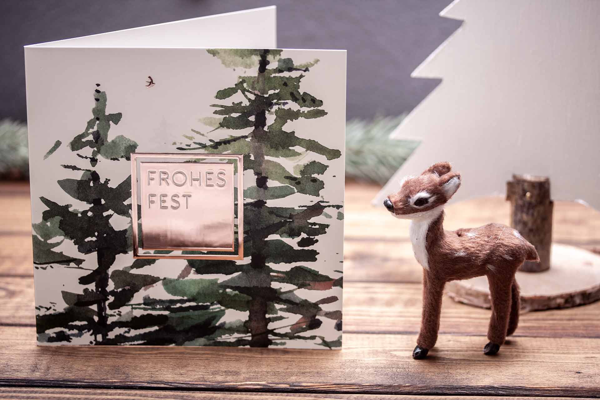 Außergewöhnliche Designer Weihnachtskarte mit Kupferfolie