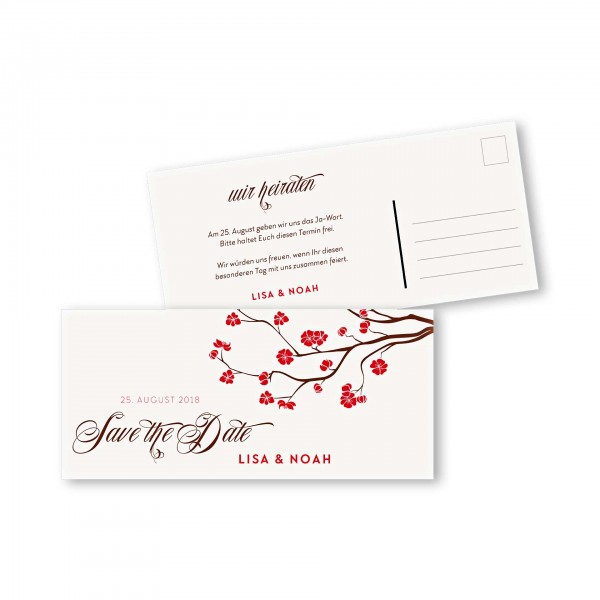 Save the Date Postkarte – 2-Seiter DIN-lang Kartendesign Baumblüte