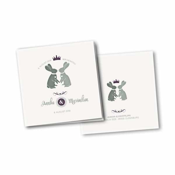 Einladungskarte – 4-Seiter quadratisch Kartendesign Zwei verliebte Hasen Version 2