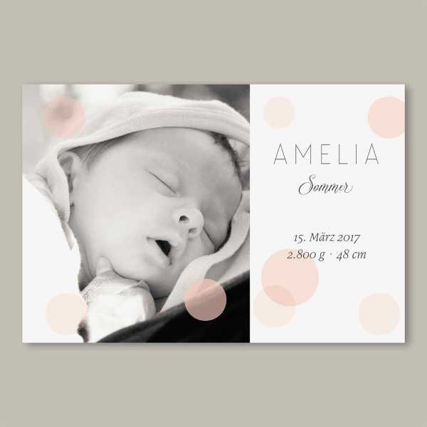 Geburtskarte – flache Karte mit Umschlag – 2-Seiter flache Karte zur Geburt in der Größe DIN-A6 Querformat mit dem Design Amelia