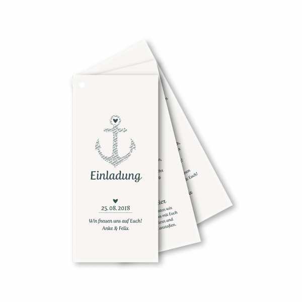 Einladungskarte – Fächerkarte 3 Blätter Hochformat Kartendesign Anker kombiniert mit Typografie Version 1