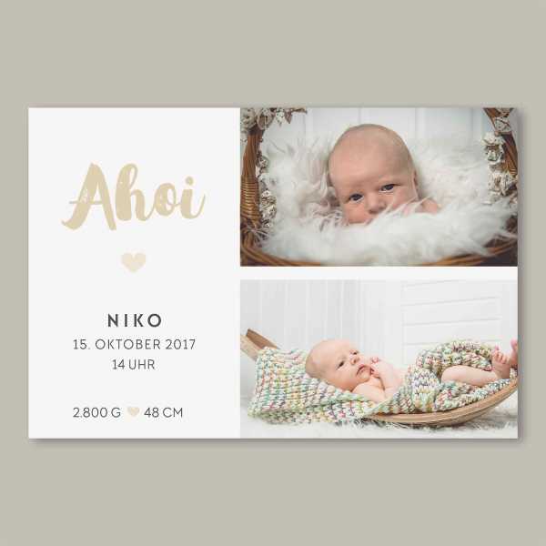 Geburtskarte – flache Karte mit Umschlag – 2-Seiter flache Karte zur Geburt in der Größe DIN-A6 Querformat mit dem Design Niko