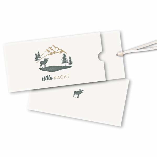 Weihnachtskarte – Schuberkarte DIN-lang mit Satinband Idyllische Schneelandschaft