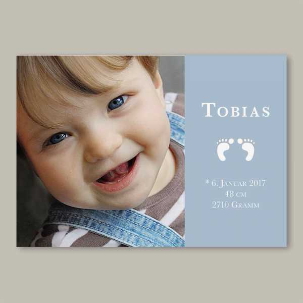 Geburtskarte – Klappkarte – 4-Seiter Klappkarte zur Geburt in der Größe DIN-A6 Querformat mit dem Design Tobias