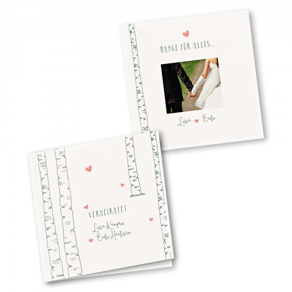 Danksagungskarte – 4-Seiter quadratisch Kartendesign Verliebt unter Birken