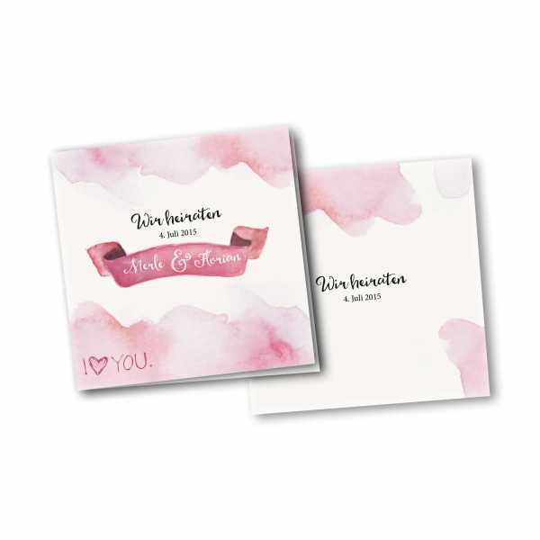 Einladungskarte – 4-Seiter quadratisch Kartendesign Rosa Wolken - Wir heiraten