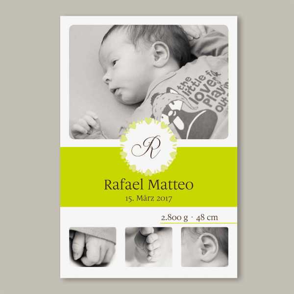 Geburtskarte flache Karte inkl. Umschlag – 2-Seiter DIN-A6 Hochformat Kartendesign Rafael Matteo