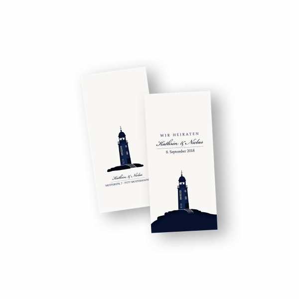 Einladungskarten – Klappkarte – DIN-lang im Hochformat mit Kopffalz mit dem Design kleiner Leuchtturm