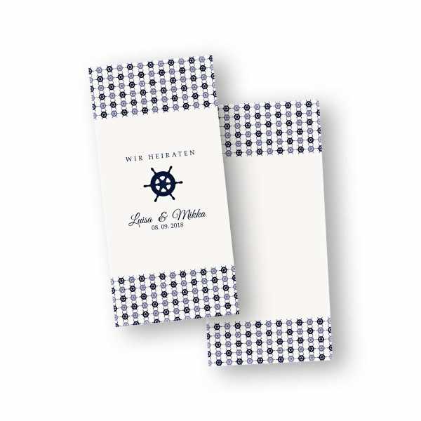 Einladungskarten – Klappkarte – DIN-lang im Hochformat mit Rückenfalz mit dem Design Hochzeit maritim
