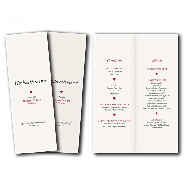 Menükarte – Kartendesign Kleines Herz zur Hochzeit