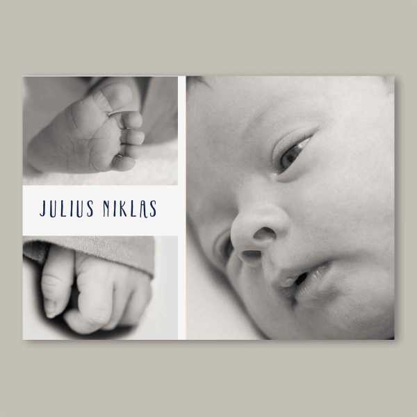 Geburtskarte – Klappkarte – 4-Seiter Klappkarte zur Geburt in der Größe DIN-A6 Querformat mit dem Design Julius-Niklas