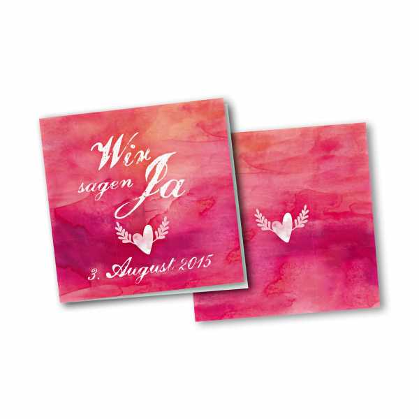 Einladungskarte – 4-Seiter quadratisch Kartendesign Hochzeitsherz mit Flügeln