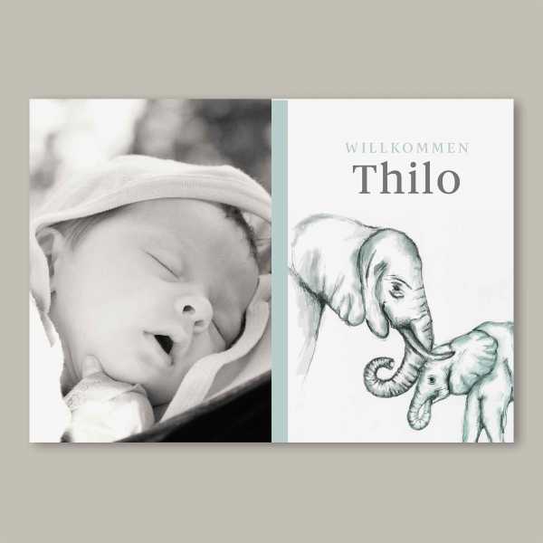 Geburtskarte – Klappkarte – 4-Seiter Klappkarte zur Geburt in der Größe DIN-A6 Querformat mit dem Design Thilo
