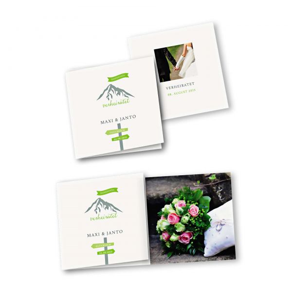 Danksagungskarte – 6-Seiter quadratisch Kartendesign Hochzeitsfeier in den Bergen