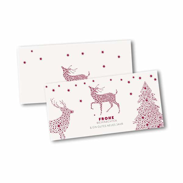 Weihnachtskarte – Klappkarte DIN-lang mit Kopffalz im Kartendesign Sternenrentiere im Sternenwald