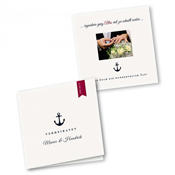 Danksagungskarte – 4-Seiter quadratisch Kartendesign Anker und roter Wimpel
